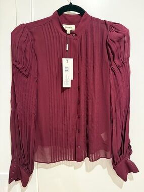 L'AGENCE Plum Pintuck Button-Up Blouse